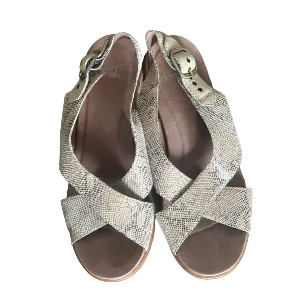 Dansko Jacinda Taupe Snake Slingback Sandals Size 38. US Size 7.5 - 8